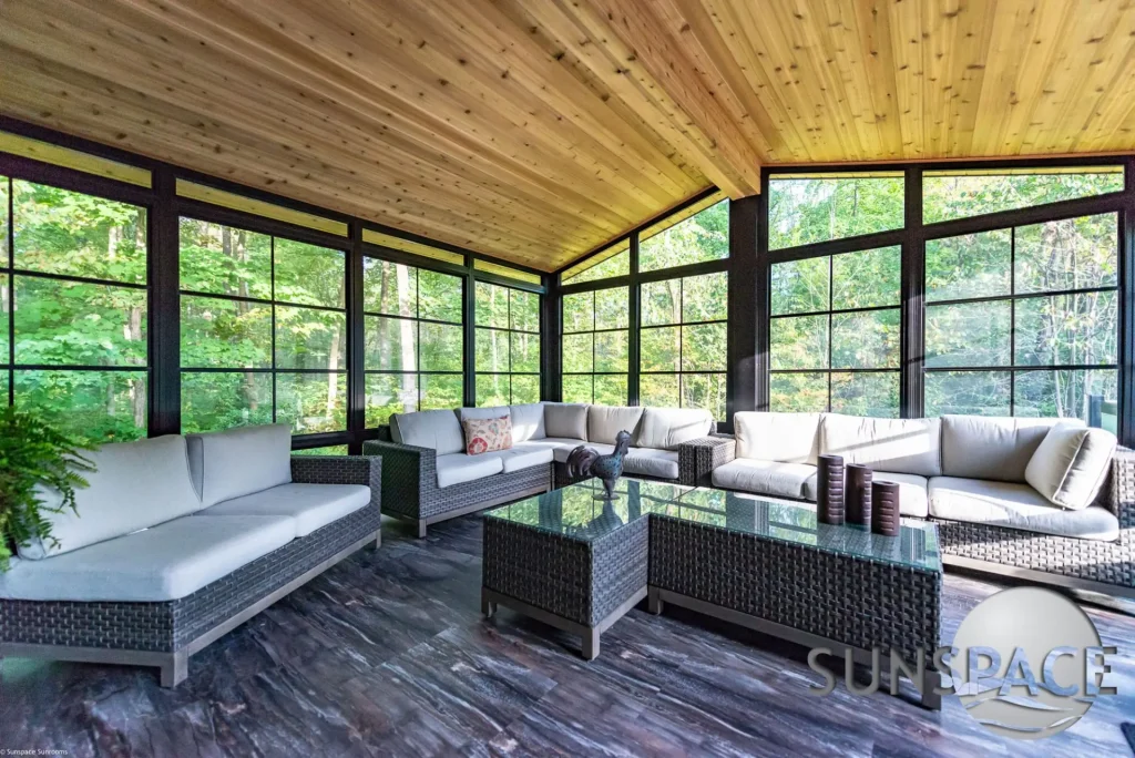 Bright Sunroom with wicker furniture
