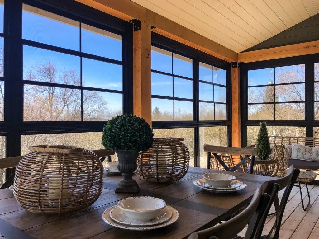Outdoor seating area on porch-style Sunroom